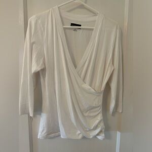 SAKS FIFTH AVE White 3/4 Sleeve Cotton Wrap Shirt L